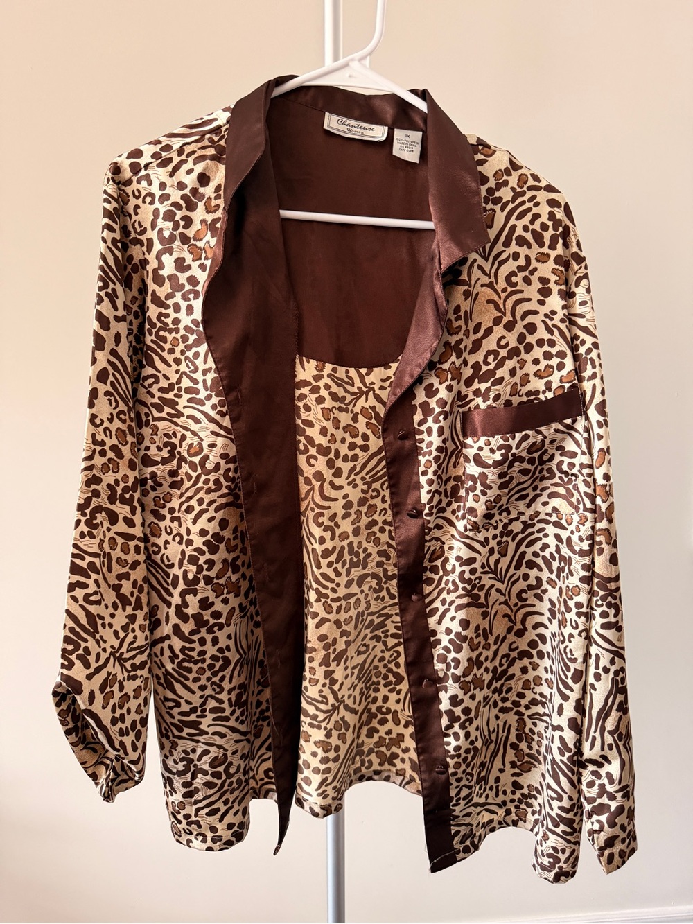 Vintage Satin Leopard Print Blouse Brown & Cream